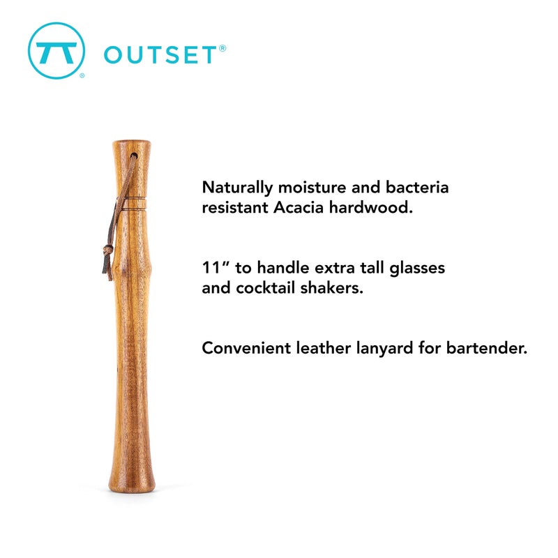 Outset Professional Cocktail Muddler, Acacia Wood, 11" - Image 2